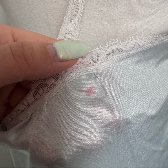 Vintage satin lace slip dress pastel blue babydoll nightgown coquette fairy XL - Picture 10 of 13